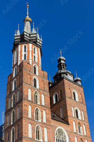 towers of St. Mary's Basilica in cracow in poland