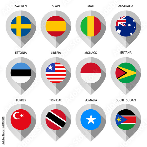 Marker from paper with flag for map - set third