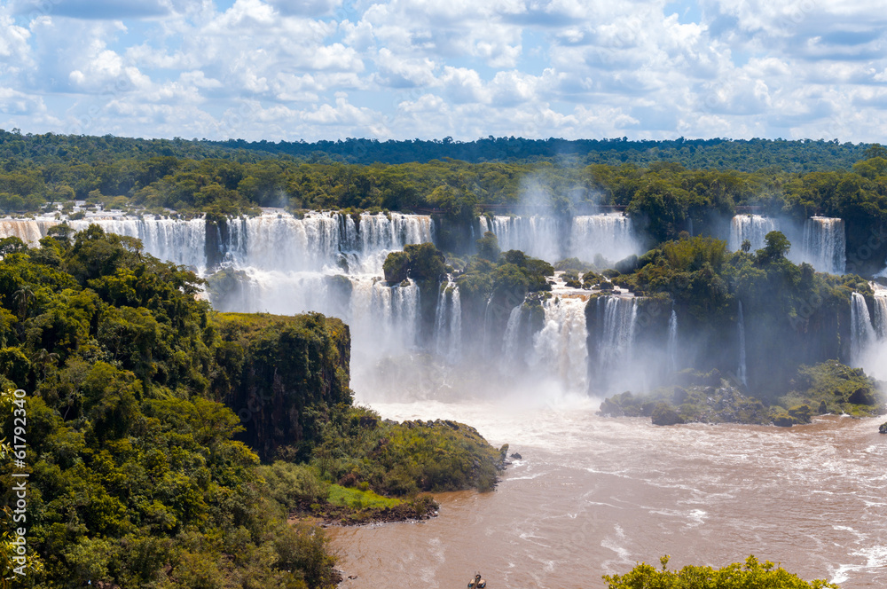 Wonderful Panorama view of Iguassu Falls, waterfall in Brazil