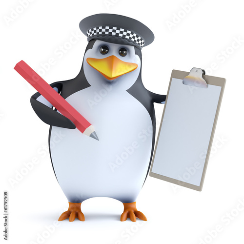 3d Officer penguin has a clipboard © Steve Young