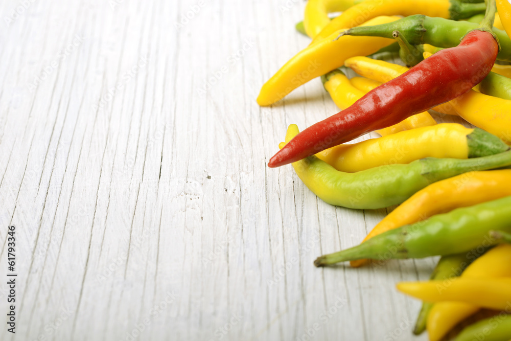 Hot Peppers Wooden Background Copy Space