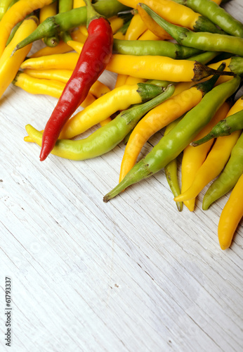 Hot Peppers Wooden Background Copy Space