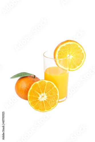 Mandarin oranges and glass isolated.