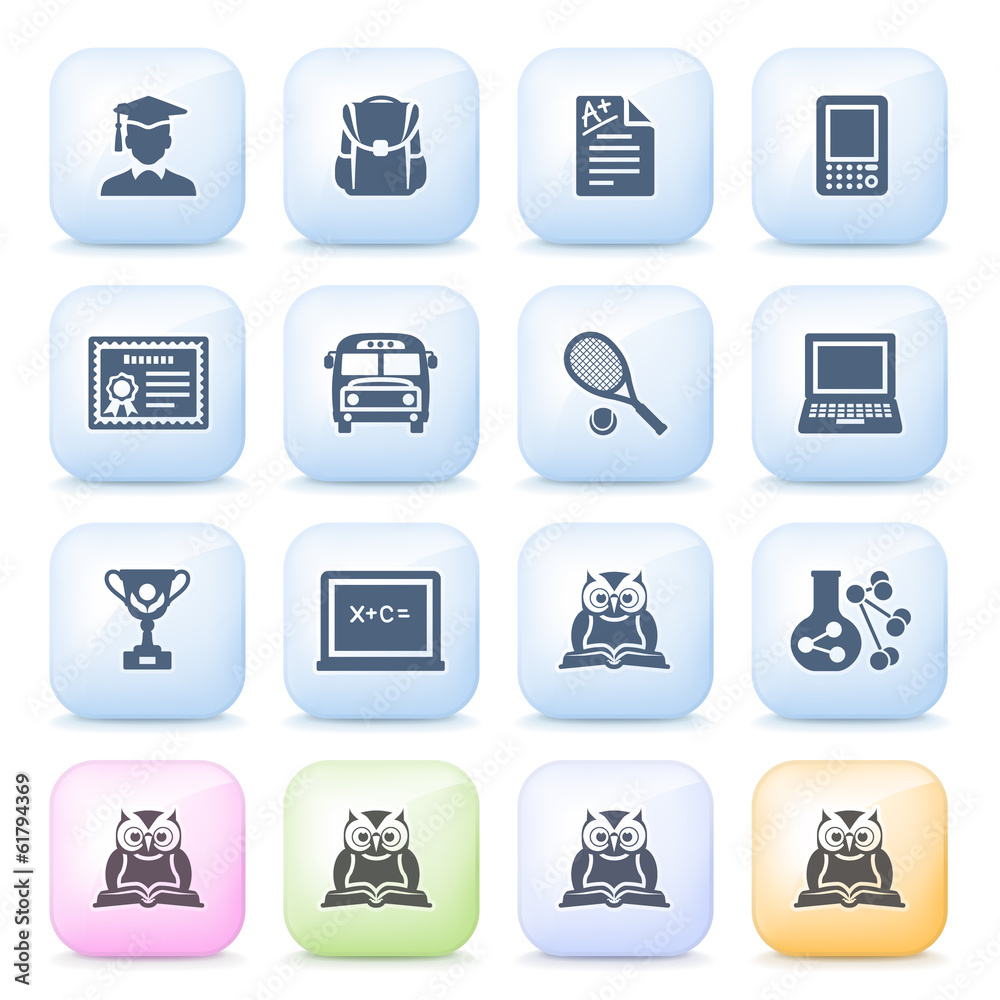 Education icons on color buttons.