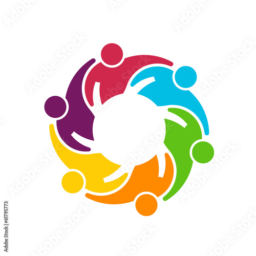 Teamwork Gear. Vector Group of 6 people hugging each other