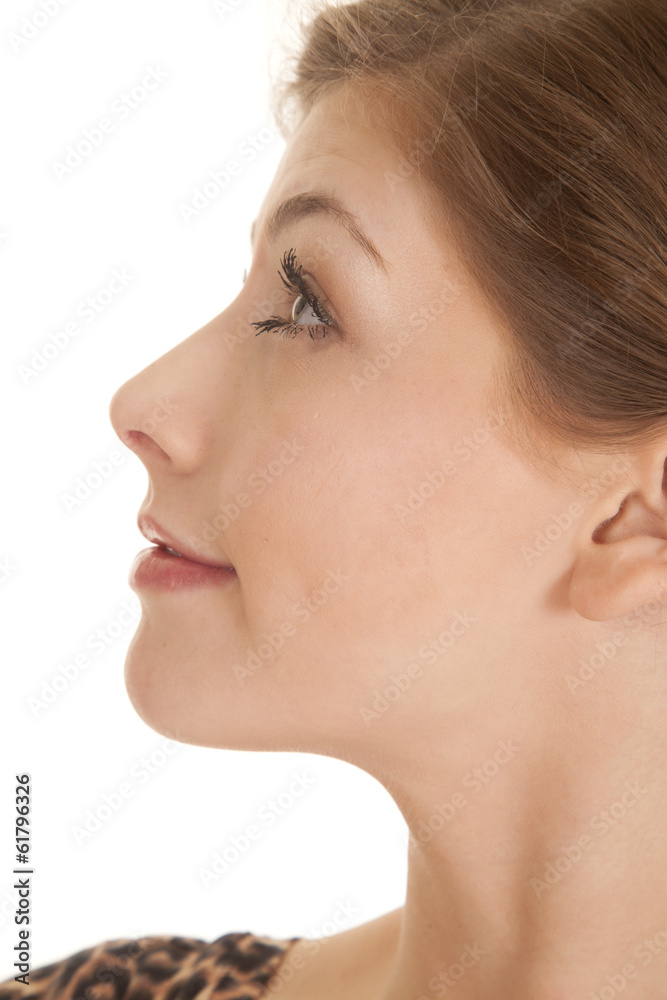 woman head profile look up smile woman head profile look up smile