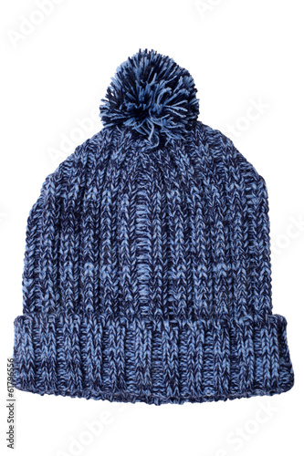 Warm woolen knitted hat with pompon