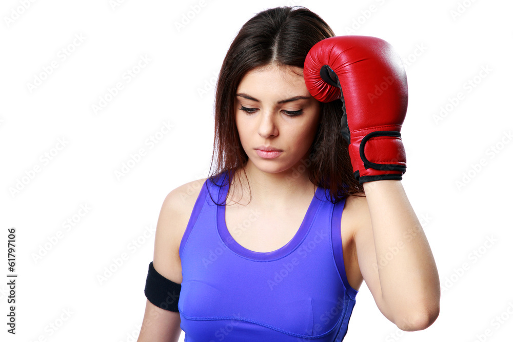 sport woman standing with boxing gloves sport woman standing with boxing gloves