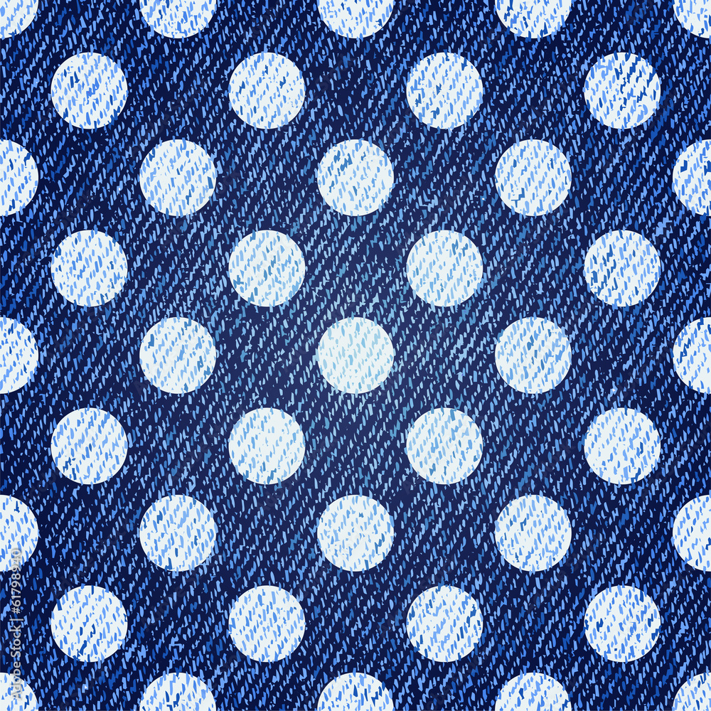 Jeansowe białe kropki