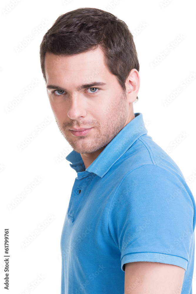 Obraz premium Portrait of handsome man in in blue shirt.