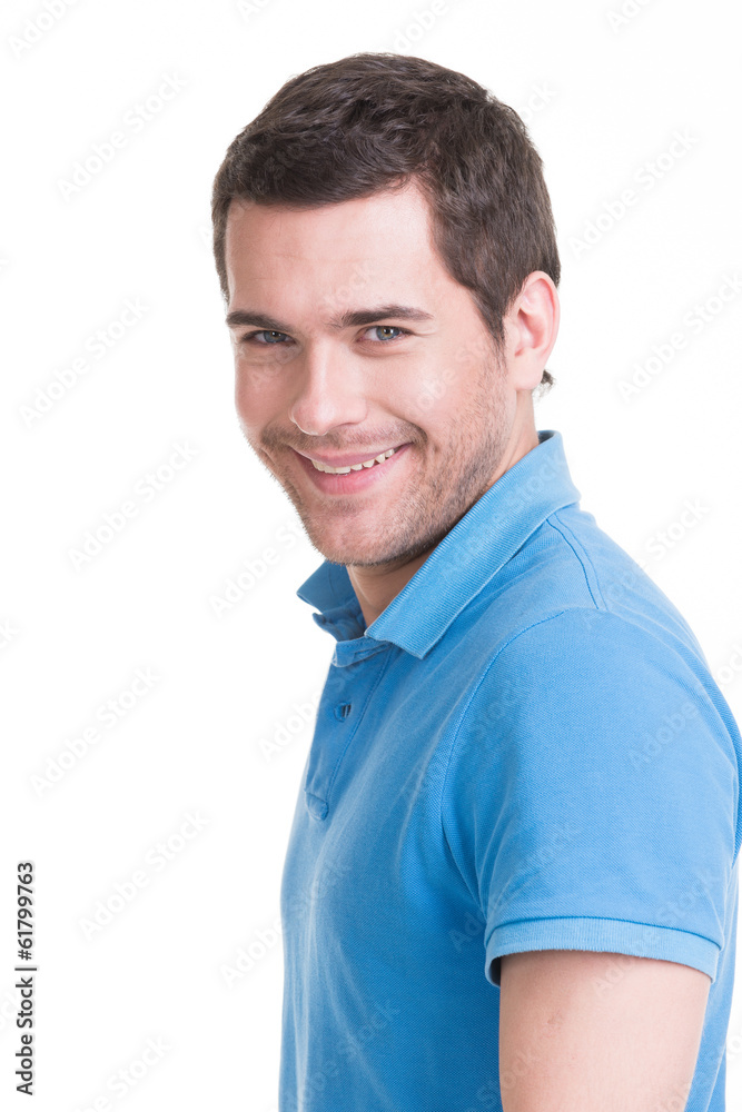 Portrait of happy handsome man in in blue shirt. Portrait of happy handsome man in in blue shirt.