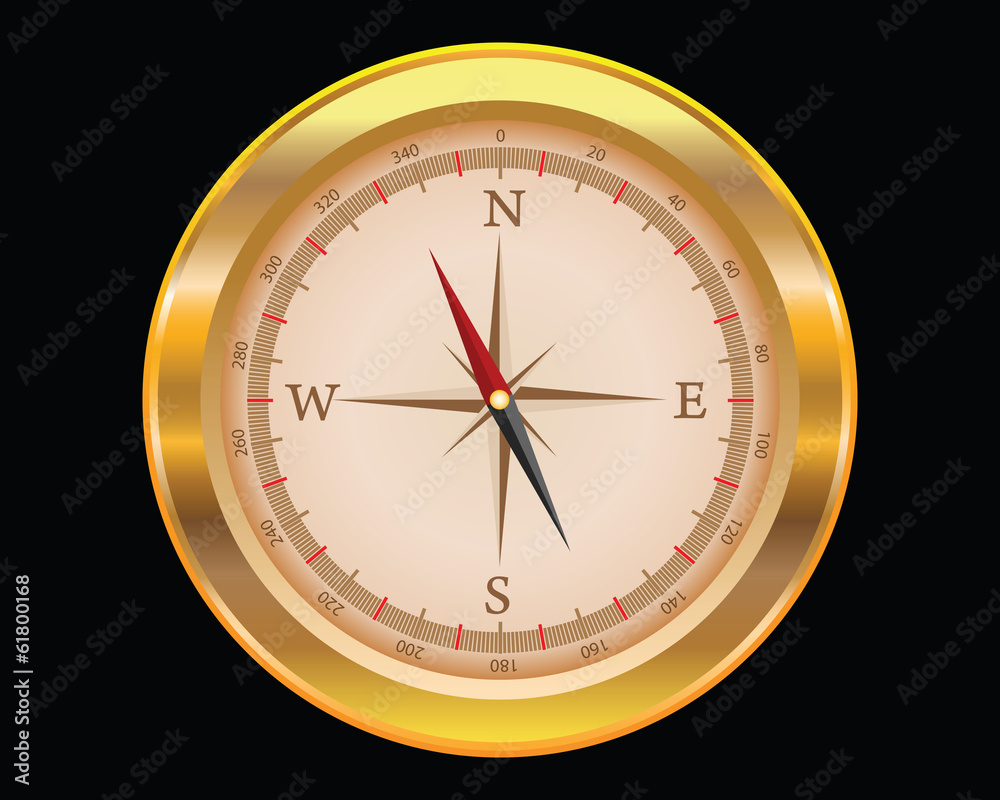 Gold compass isolated on a black background, vector Gold compass isolated on a black background, vector