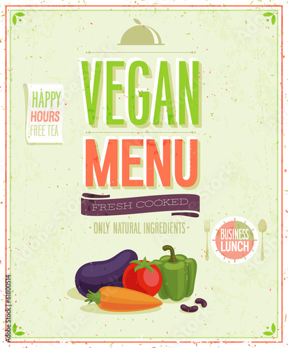 Vintage Vegan Menu Poster.