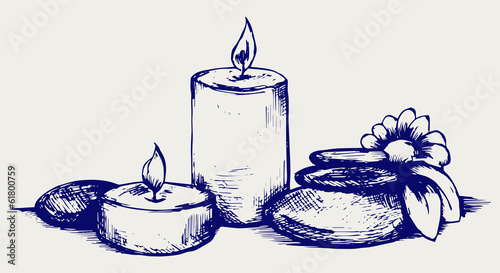 Basalt stones, flower and candles
