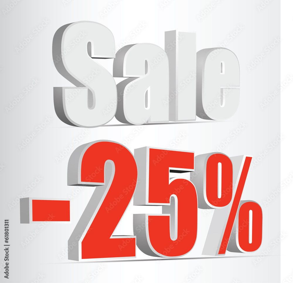 Vector 3D rendering of a 25 percent. Vector. red Vector 3D rendering of a 25 percent. Vector. red