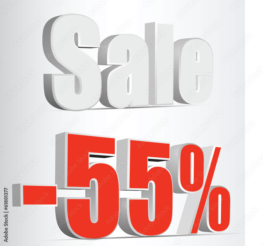 Vector 3D rendering of a 55 percent. Vector. red. Vector 3D rendering of a 55 percent. Vector. red.
