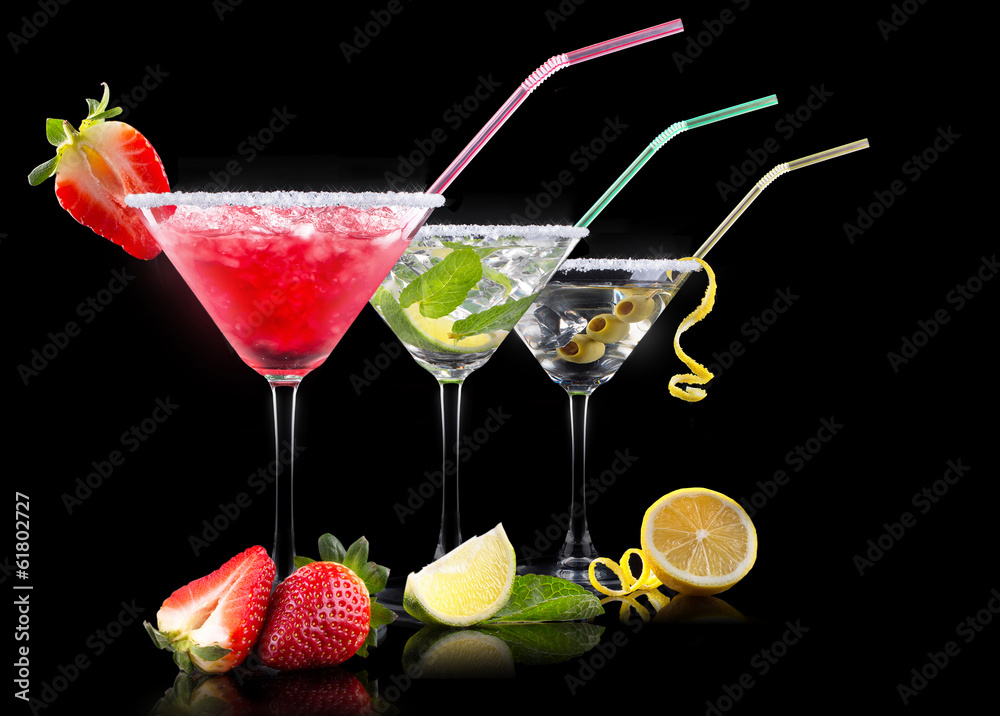 alcohol cocktail set with summer fruits alcohol cocktail set with summer fruits