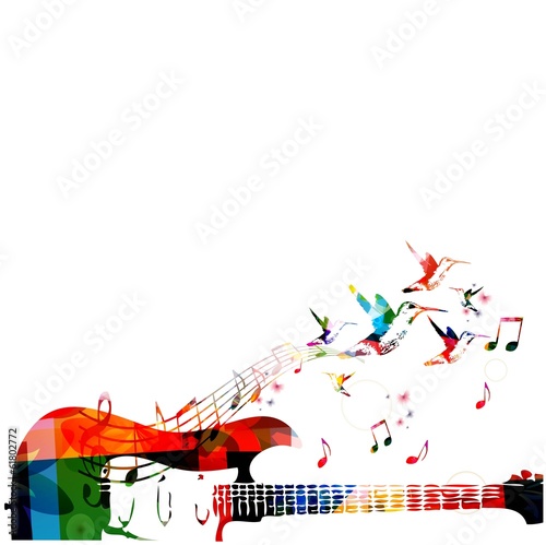 Colorful music background with guitar.