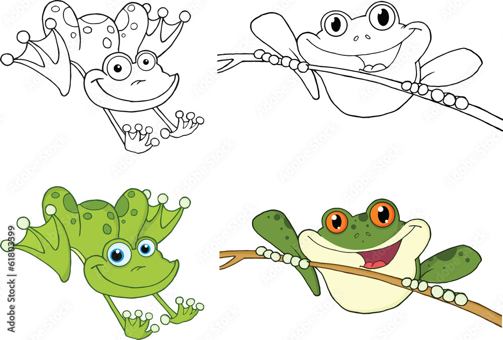 Obraz premium Happy Jumping Frogs Cartoon Characters. Set Collection