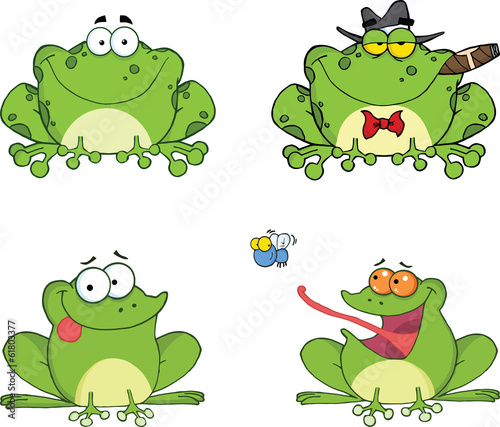 Happy Frogs Cartoon Characters 2. Set Collection