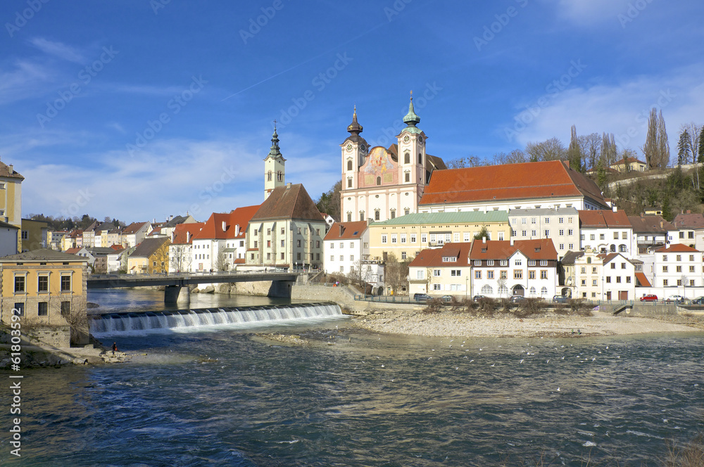 Mouth of the river Steyr in the Enns River in the town Steyr	