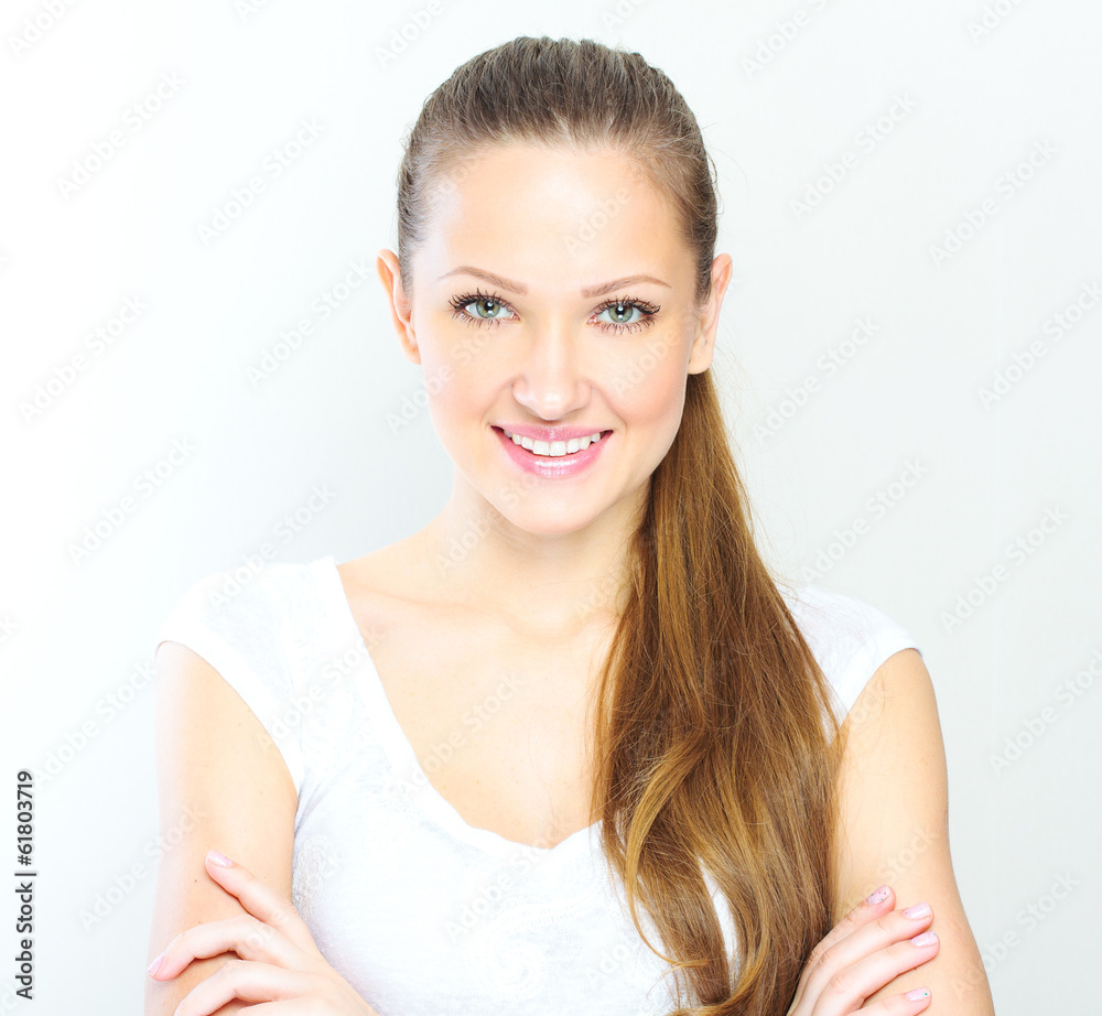 Young casual style woman portrait isolated over white background