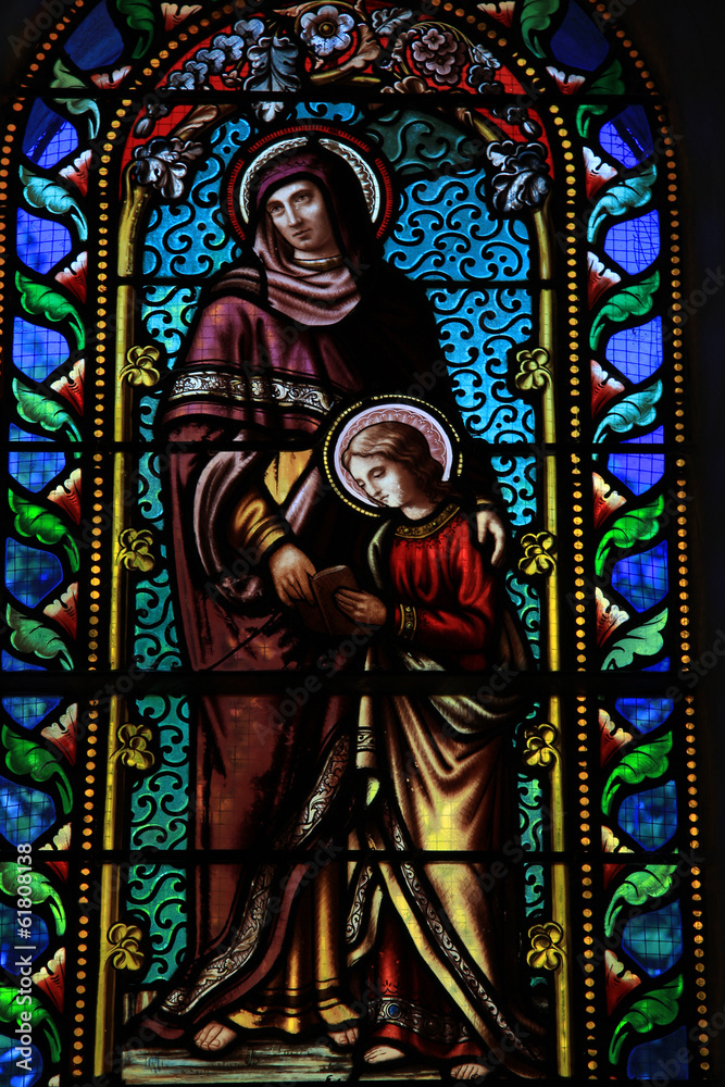 Stained glass window, church in Lacoste