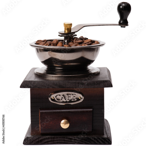 Vintage coffee mill isolated on white background