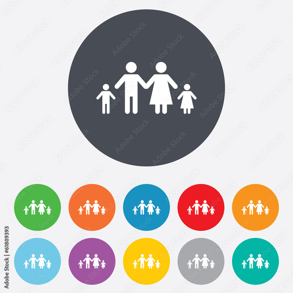 Complete family with two children sign icon. Complete family with two children sign icon.