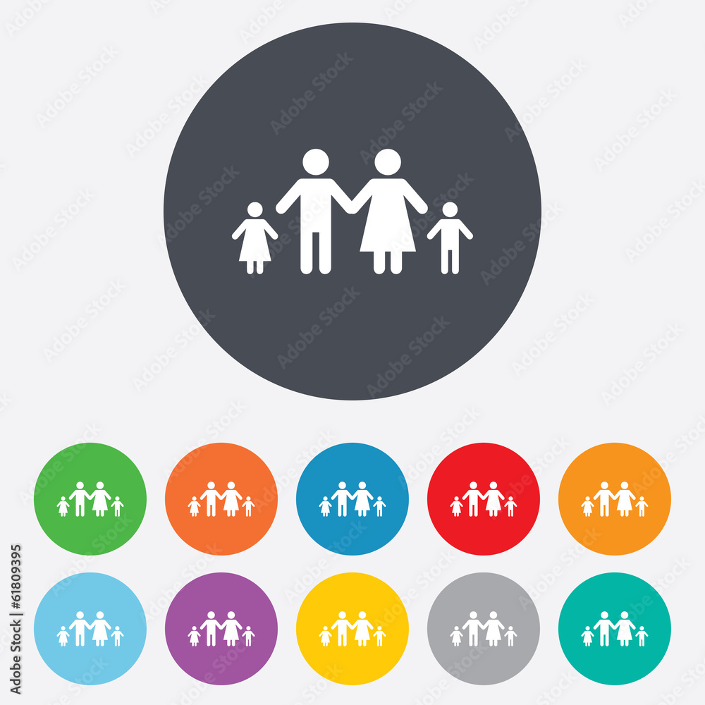 Complete family with two children sign icon. Complete family with two children sign icon.