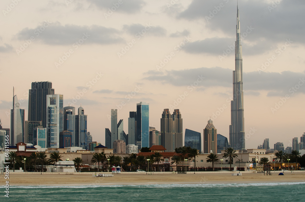 Fototapeta premium Downtown of Dubai (United Arab Emirates). View from the beach