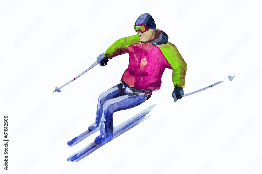 Naklejka premium Skier. watercolor