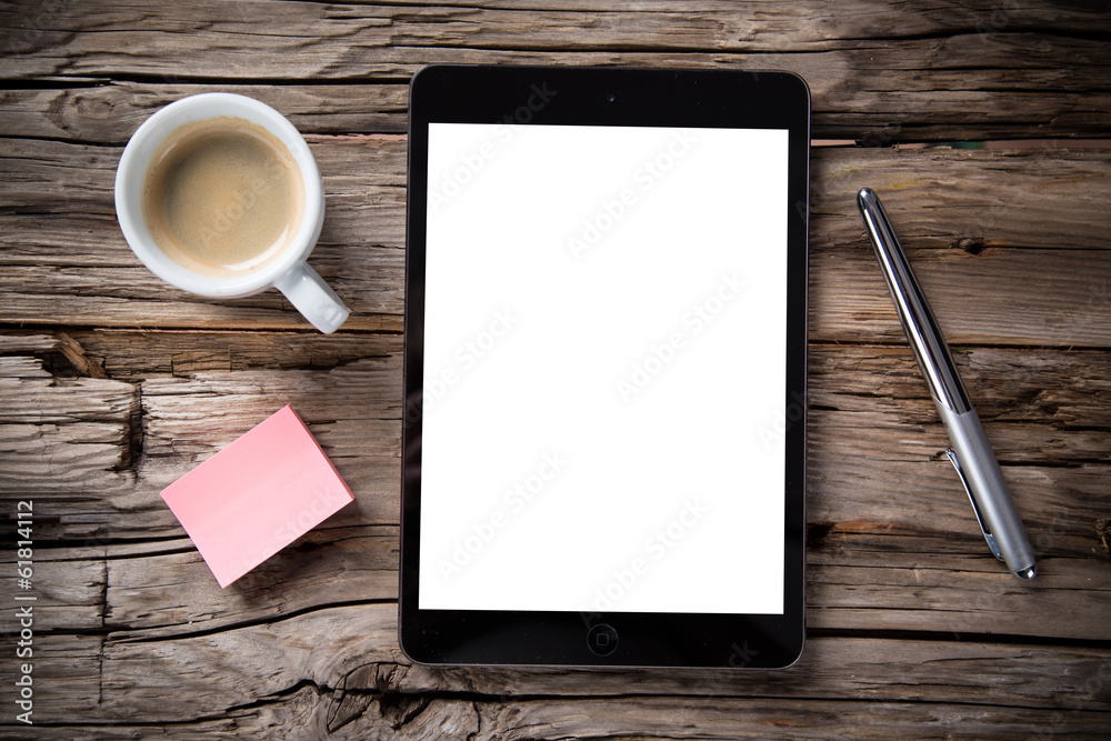 Workspace with tablet and coffee Workspace with tablet and coffee