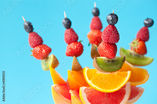 Fresh organic fruit kebabs - shallow dof
