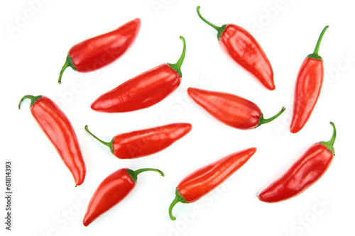 Bilde på lerret Red hot chili peppers isolated on white background.