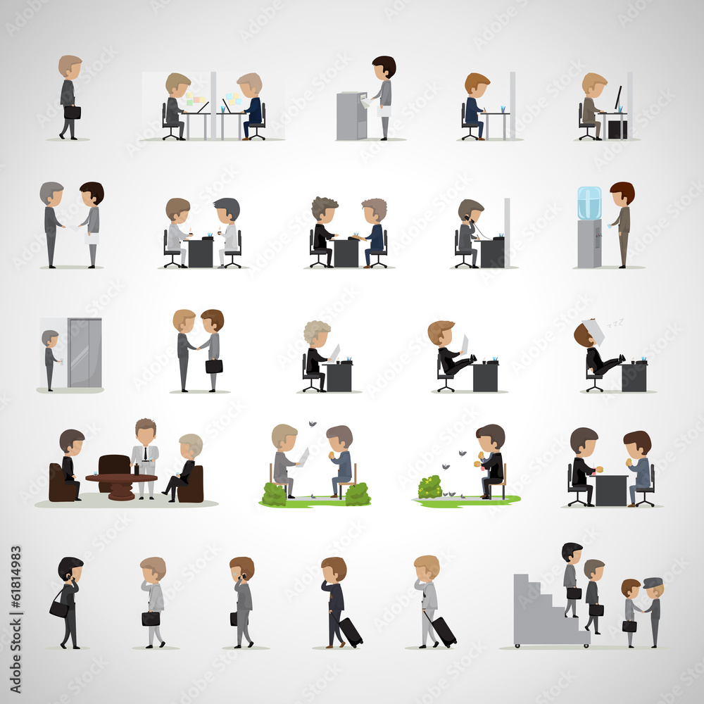 Business Peoples In Different Situation Set - Isolated On Gray Business Peoples In Different Situation Set - Isolated On Gray