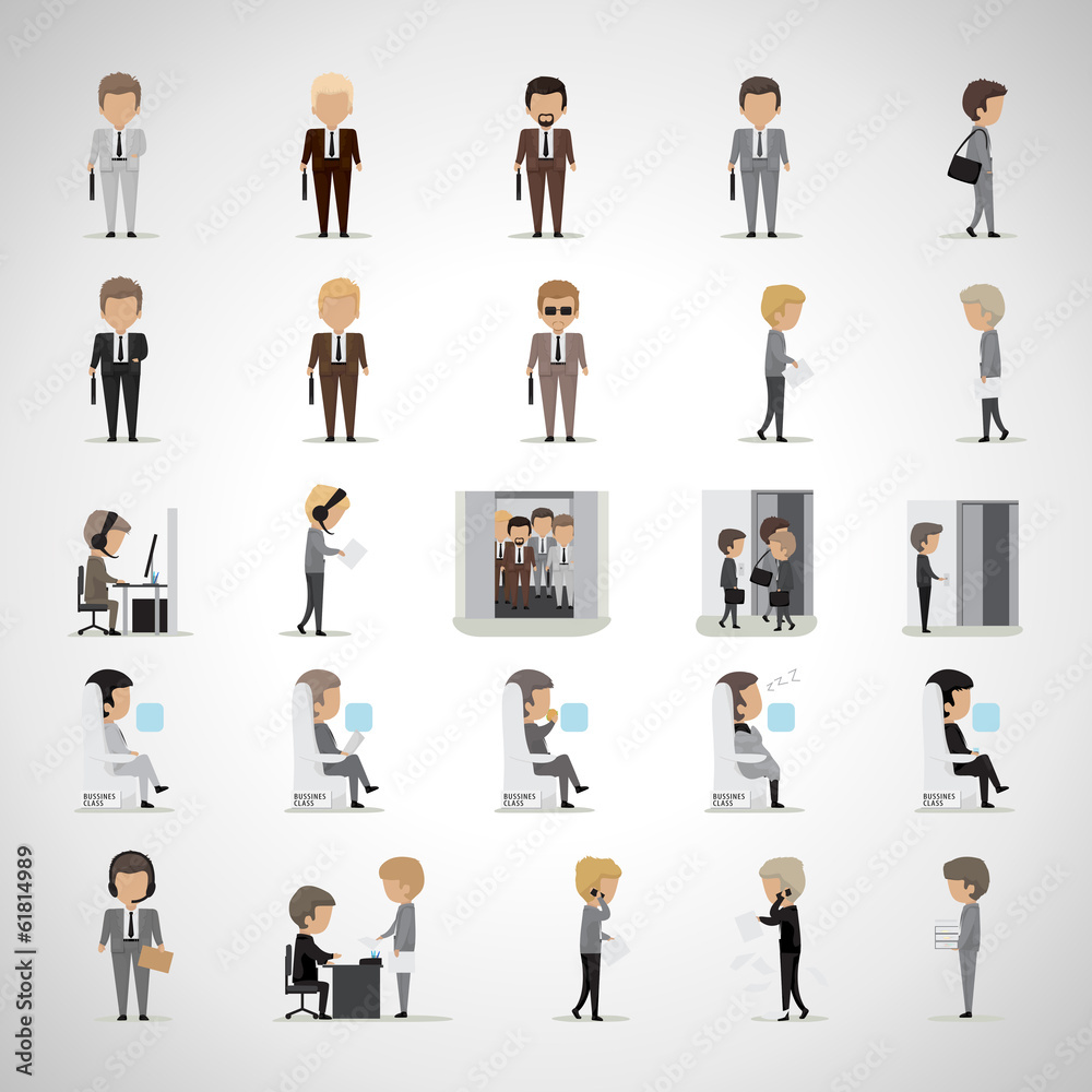 Business Peoples In Different Situation Set - Isolated On Gray