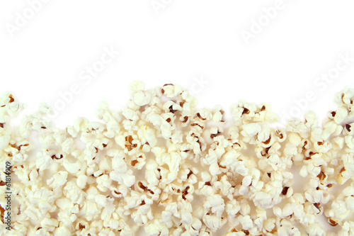 Popcorn and copy space on white background.