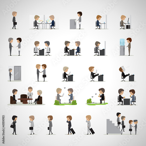 Business Peoples In Different Situation Set - Isolated On Gray
