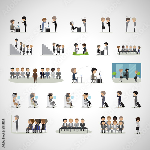 Business Peoples In Different Situation Set - Isolated On Gray