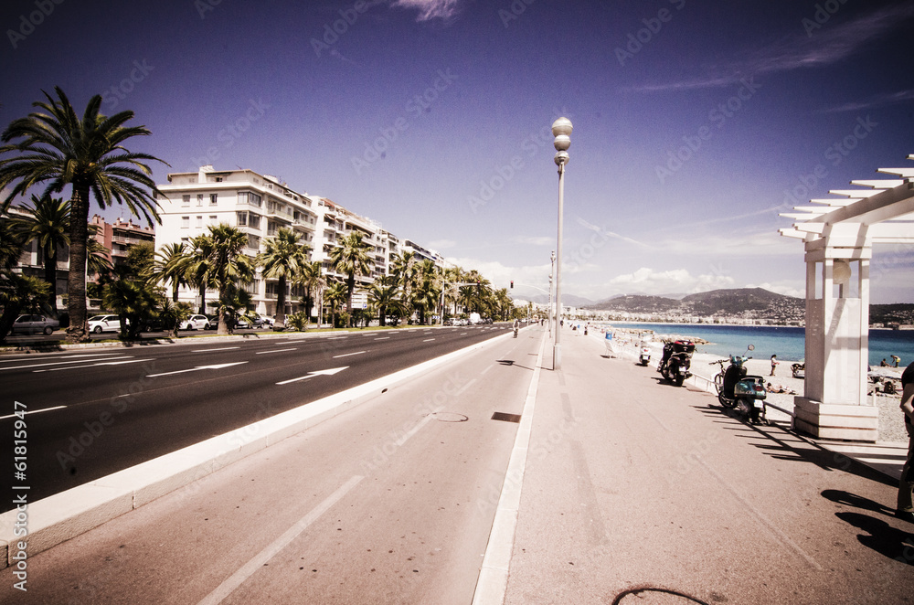 Vintage style image of walkway in Nice France