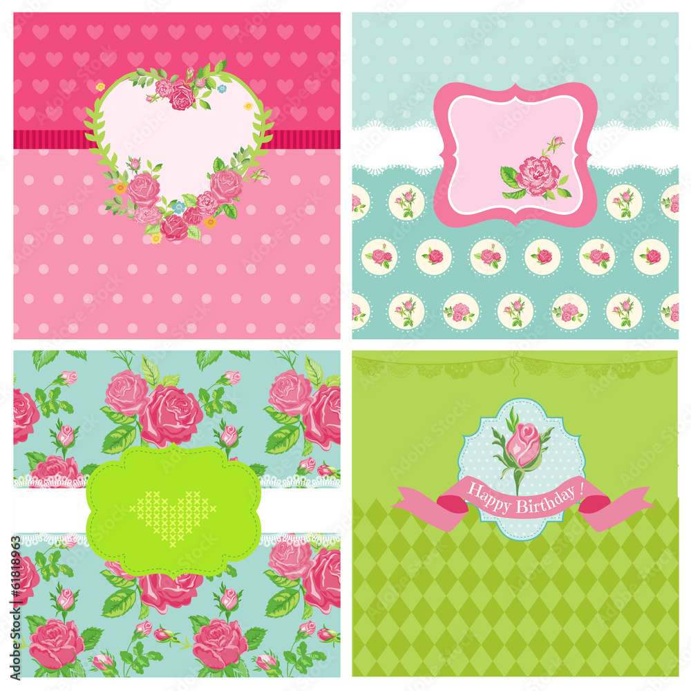 Set of Floral Card - Floral Shabby Chic Theme