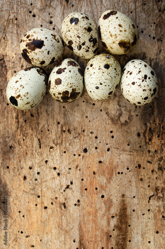 Fototapeta premium Quail eggs on wooden background