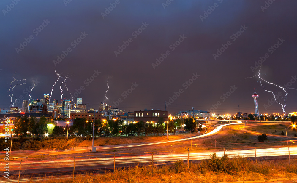 Denver, Colorado - Downtown Skyline During Lightning Storm
