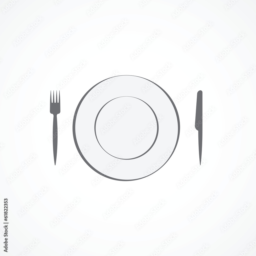 Food icon. Plate, fork and knife.