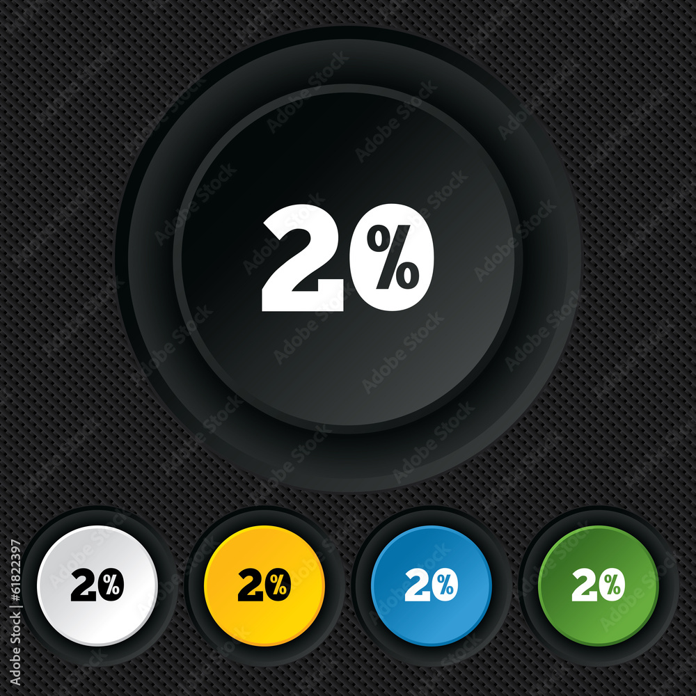 20 percent discount sign icon. Sale symbol. 20 percent discount sign icon. Sale symbol.