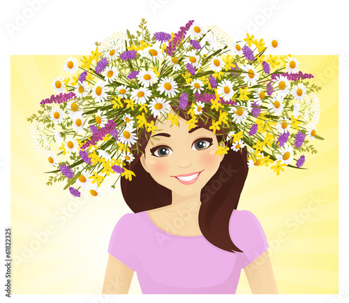 Young woman in wreath of wild  flower