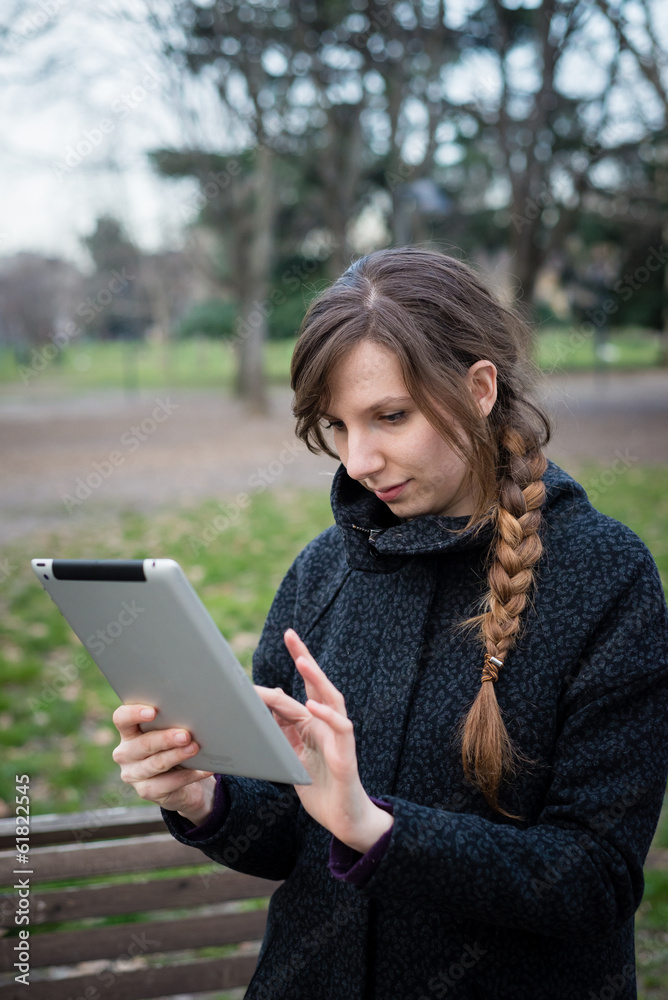young hipster beautiful woman using device tablet young hipster beautiful woman using device tablet