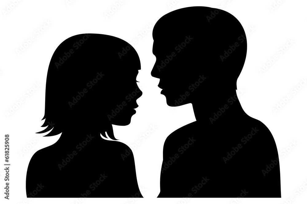 man and woman facing each other silhouette 
