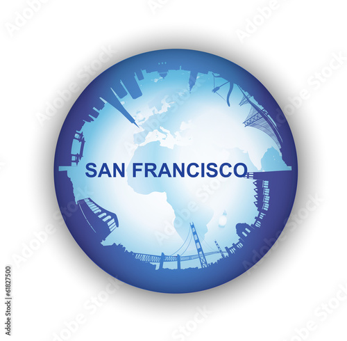 San Francisco Skyline with world globe